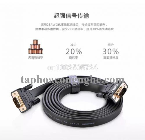 Ugreen 11670 10M màu Đen Cáp tín hiệu 2 đầu VGA cáp dẹt VG105 30011670